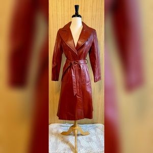 Vintage 1970’s Brick Red Leather Trench Coat